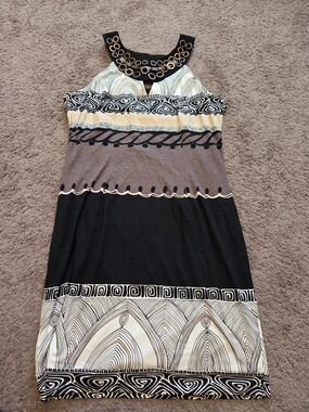 Nueva Tribal Geometric Halter Sundress with Wood Bead Neck Detail Size 14 Plus